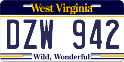 WV license plate DZW942