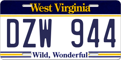 WV license plate DZW944