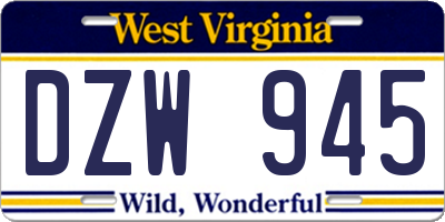 WV license plate DZW945