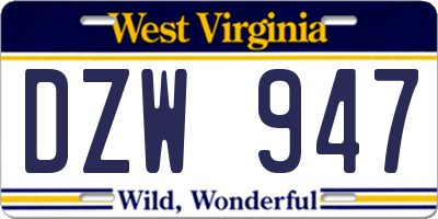 WV license plate DZW947