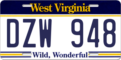 WV license plate DZW948