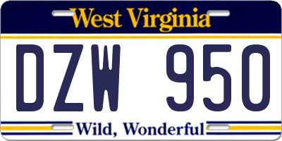 WV license plate DZW950