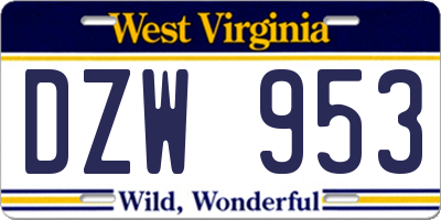 WV license plate DZW953