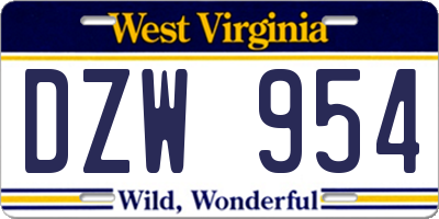 WV license plate DZW954