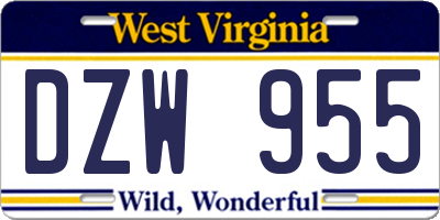 WV license plate DZW955