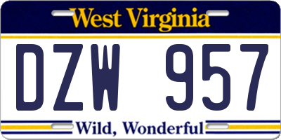 WV license plate DZW957