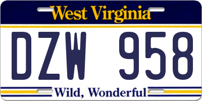 WV license plate DZW958