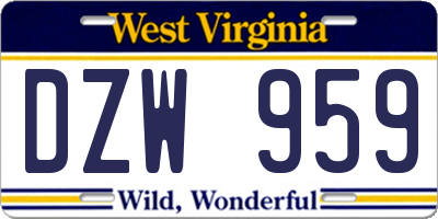 WV license plate DZW959