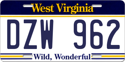 WV license plate DZW962