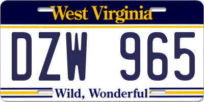 WV license plate DZW965