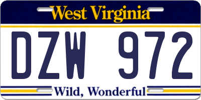 WV license plate DZW972