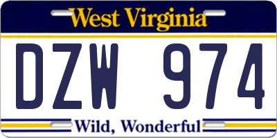 WV license plate DZW974