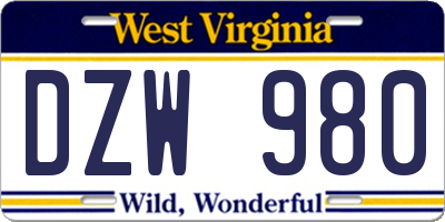 WV license plate DZW980