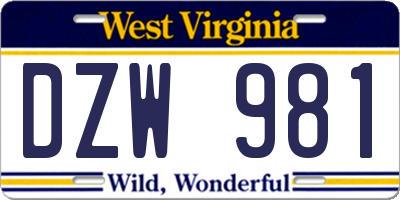 WV license plate DZW981