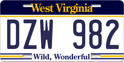 WV license plate DZW982