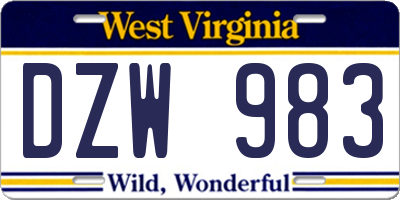 WV license plate DZW983