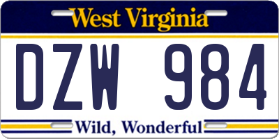 WV license plate DZW984