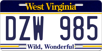 WV license plate DZW985