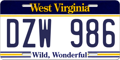 WV license plate DZW986