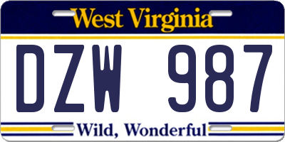 WV license plate DZW987