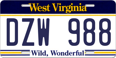 WV license plate DZW988