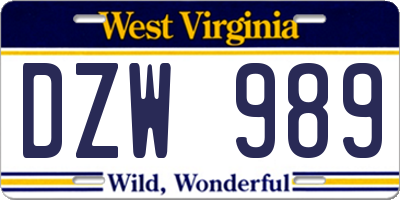 WV license plate DZW989