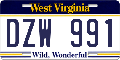 WV license plate DZW991