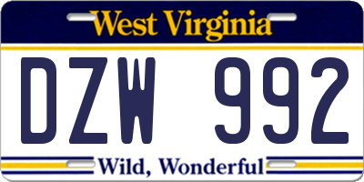 WV license plate DZW992