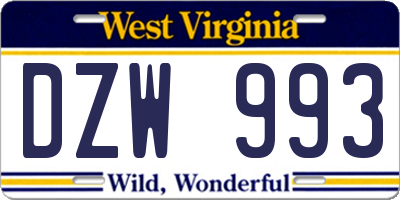 WV license plate DZW993