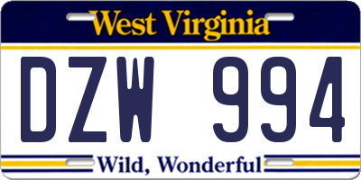 WV license plate DZW994