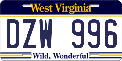 WV license plate DZW996