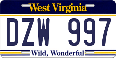 WV license plate DZW997