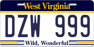 WV license plate DZW999