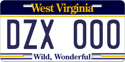 WV license plate DZX000