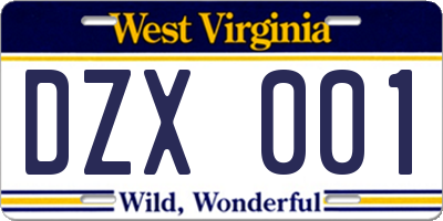 WV license plate DZX001