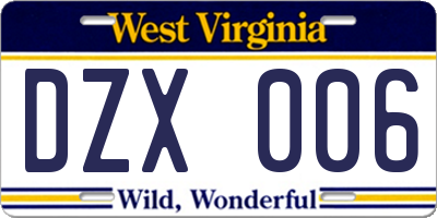 WV license plate DZX006