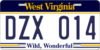 WV license plate DZX014