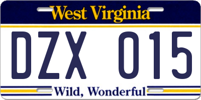 WV license plate DZX015