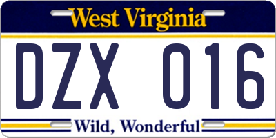 WV license plate DZX016