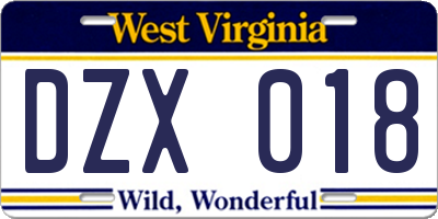 WV license plate DZX018