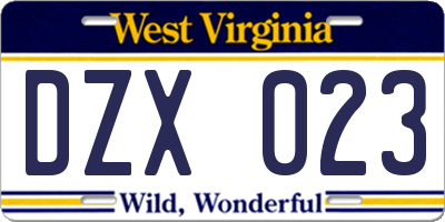 WV license plate DZX023