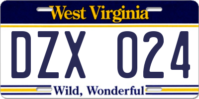 WV license plate DZX024