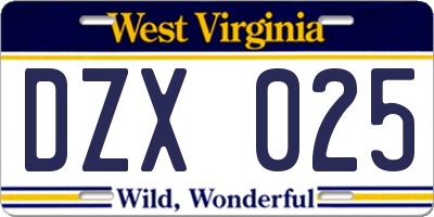 WV license plate DZX025