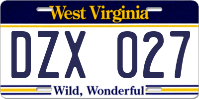 WV license plate DZX027