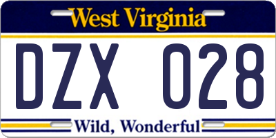 WV license plate DZX028