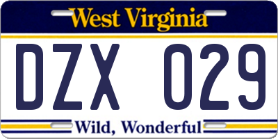 WV license plate DZX029