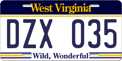 WV license plate DZX035