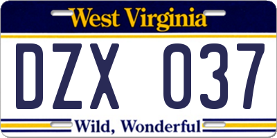 WV license plate DZX037