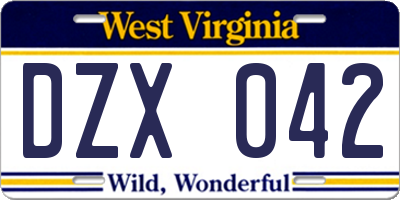 WV license plate DZX042