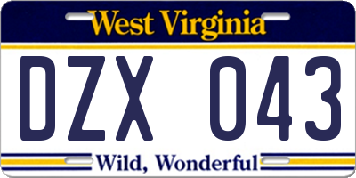 WV license plate DZX043